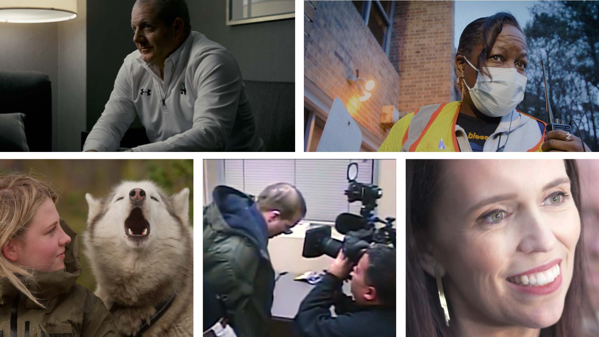 Film stills from (clockwise): THE BITTER PILL, THE DEVIL IS BUSY, PRIME MINISTER, PREDATORS, and FOLKTALES
